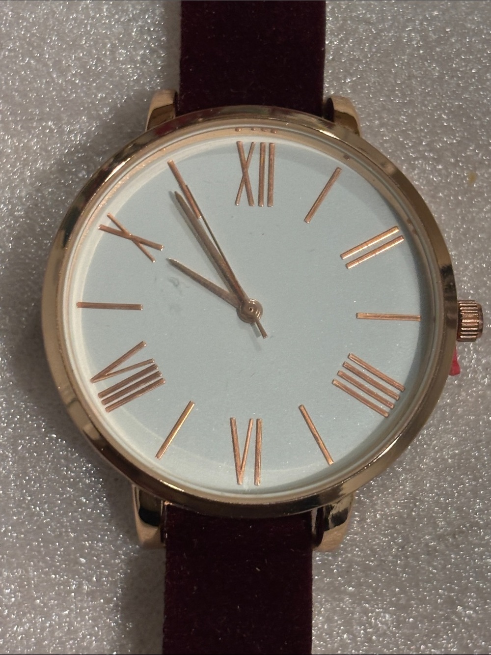 Women's Rose Gold Case Watch with Burgundy Velvet Strap